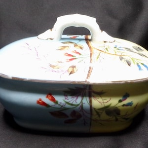 Hand painted floral pattern tureen with Lid. Made by Marx and Gutherz in Carlsbad, Austria