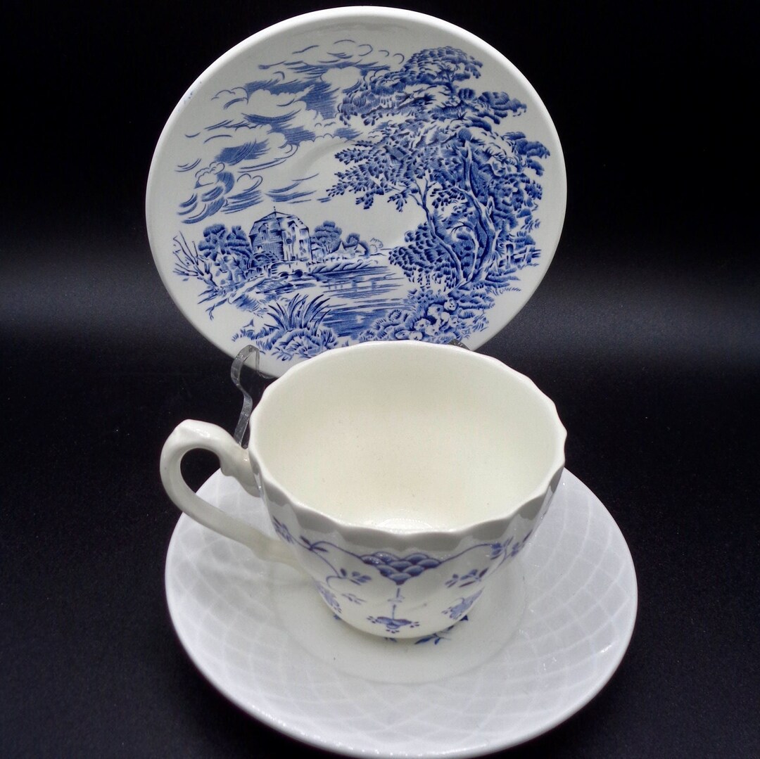 Two Enoch Wedgwood Blue White Ironstone Saucers and One Blue Tea Cup Etsy