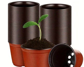 Set of 20 Small Seed Starting Pots with Drainage Holes - 4-inch Plastic Plant Nursery Pots for Indoor and Outdoor Planting