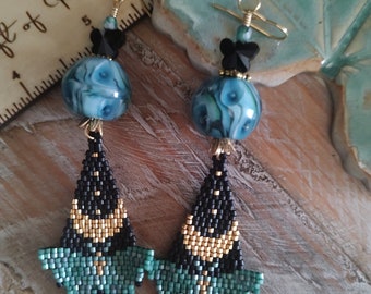 Luna Moth Earrings * Hand Beaded Charms * Artisan Lampwork * Insect Jewelry * OOAK Boho Style Earrings