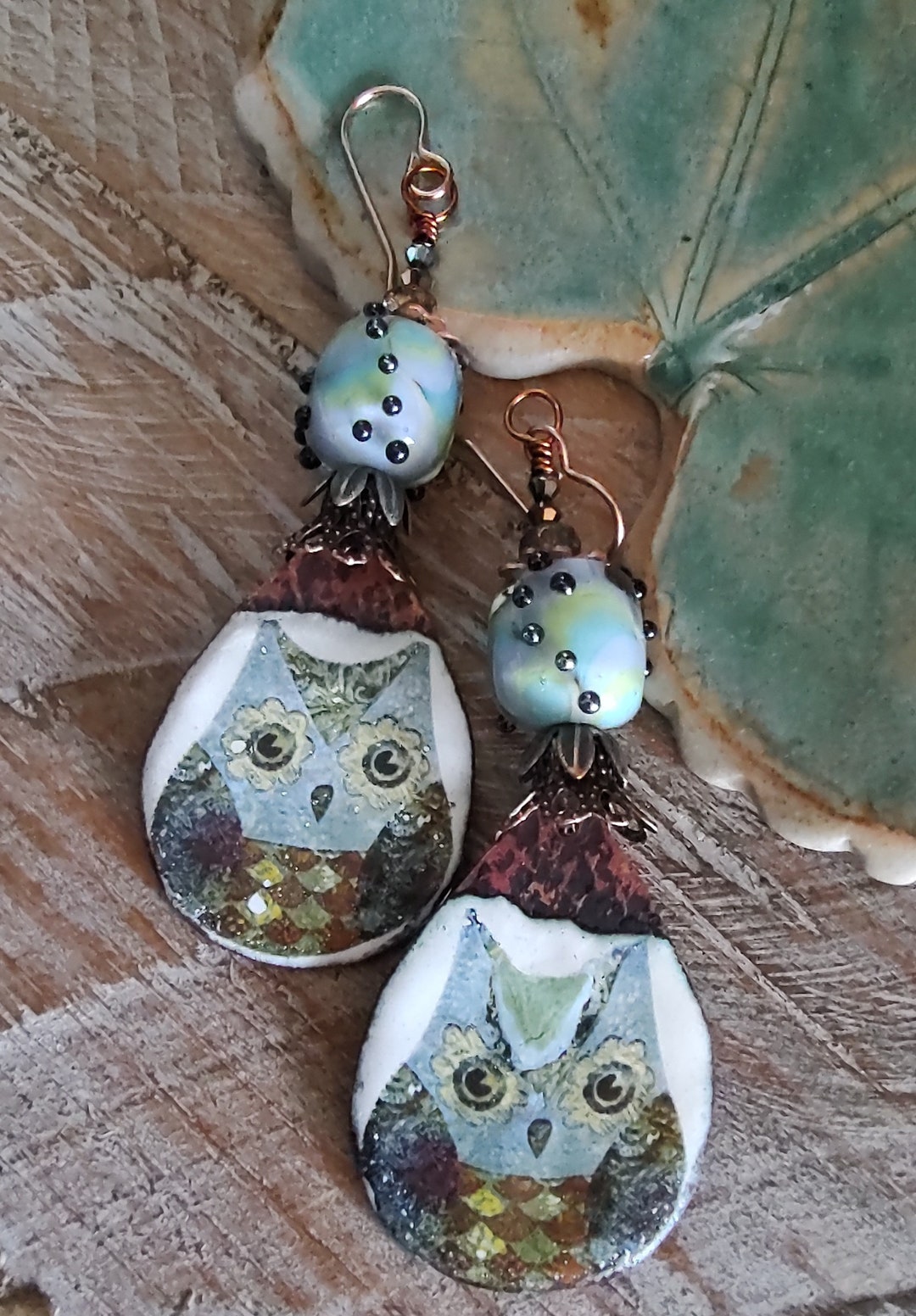 Vintage Owl Earrings Artisan Lampwork 70s Vibe Owl Etsy