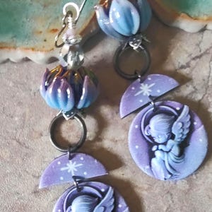 Heavenly Purple Angel Earrings * Artisan Clay * Holly Stultz *OOAK Jewelry Gift Idea * Stocking Stuffers * Bohemian Style Earrings
