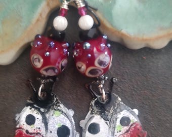 Enameled Ladybug Earrings * Lady Luck * Insect Earrings * Love Bug * OOAK Jewelry Gift Idea * Bohemian Style Earrings
