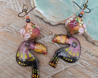 Toucan Enameled Earrings * Artisan Lampwork * Rainforest * OOAK Statement Earrings