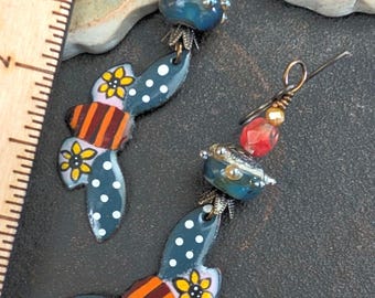 Artisan Enameled Lightening Bug Earrings * Fireflies * Insect Jewelry * OOAK Jewelry Gift
