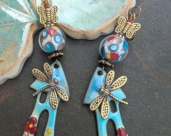 House of Dragonflies and Butterflies * Artisan Enameled Earrings * Summertime Jewelry * Boho Style Earrings