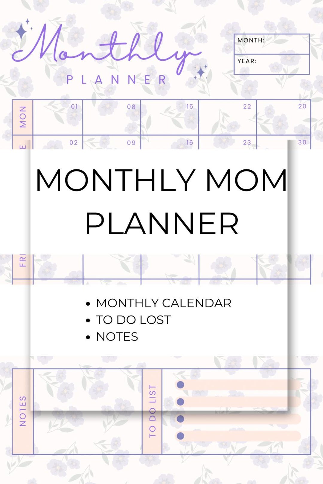 Busy Mom Editable and Printable Monthly Planner | Schedule, to Do List ...