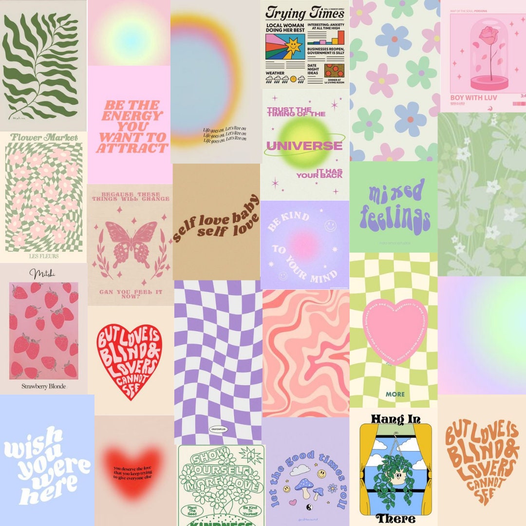 26 aesthetic indie pastel wall collage for room decor etsy sweden