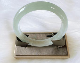Light Green Burma Jade Jadeite Bangle, Translucent Jade Bangle, Inner Diameter 58mm, Width 11.2mm