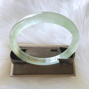 Icy Apple Green Jade Bangle Bracelet, Burma Jade Gemstone Slim Thin Bangle, Inner Diameter 60.3mm