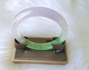 Soft Lavender Green Burma Jade Bangle Bracelet, Purple Green Jadeite Bangle Bracelet, Inner Diameter 59.5mm