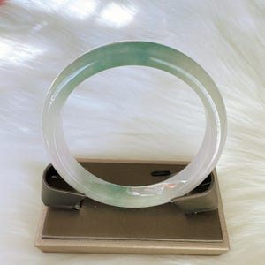 Light Green and White Burma Jade Jadeite Bangle, Inner Diameter 60.1mm, Width 11.5mm