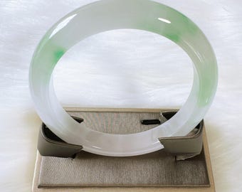 Rare Green Burma Jade Bangle, Special Jadeite Bangle, Inner Diameter 58.3mm, Width 10.8mm