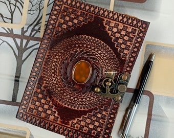 Mandala Embossed Leather Journal - Unique Handmade Sketchbook, Artistic Diary, Ideal for Writers and Artists