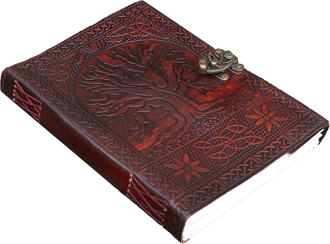 A5 Leather Journal With Clasp Tree Of Life Emboss Writing Pad Blank Notebook Handmade Notepad For Men & Women Unlined Paper Best Present Sketchbook - View #8
