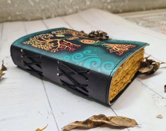 Blank Spell Book Of Shadows Journal With Lock Clasp Vintage Handmade Leather Diary Embossed Pagan Antique Witchcraft Wiccan Notebook 7X5"