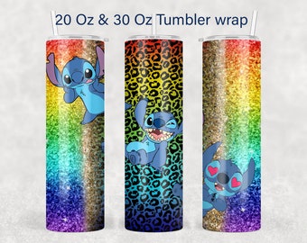 20 Oz y 30 Oz Stitch Anime Rainbow Tumbler Diseño de sublimación / Envoltura / Descarga digital