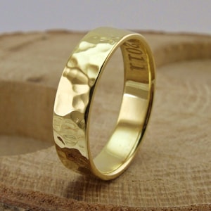 6mmx1.6mm , 14K Solid Yellow Gold Hammered Band, Hammered Wedding Band, Real 14K Solid Gold, Handforged Solid gold Wedding Band