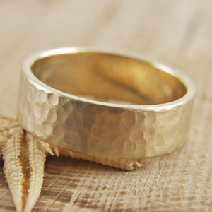 7mm,Massives 10k Gelbgold Matt Gehämmert Ehering,Gehämmert Gold Ehering,Massives Gold Ehering,Gelb rose gold Gehämmert Band