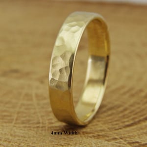 4 mm * 1,1 mm, 10K Gelbgold Matt gehämmerter Ehering, 1,05 mm dicker Goldring, solides Gold Ehering, Gelbgold gehämmertes Band