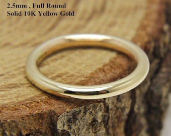 2.5mm Full Round,10K Solid Gold Yellow Wedding Band ,Solid 10K Yellow Gold Thick Ring ,2.50 mm Full Round Wedding Band