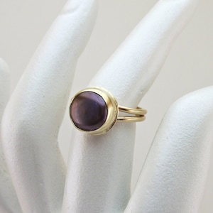 Anello con perla solida 14K, anello in oro massiccio smussato con perla nera naturale per le donne, vera perla nera fatta a mano Rin