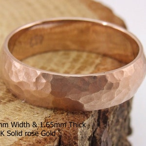 6mm * 1,7mm massives 10K Roségold gehämmertes, matt gebürstetes Ehering, 1,7mm dicker gewölbter, halb abgerundeter massiver gehämmerter Ehering aus massivem Gold