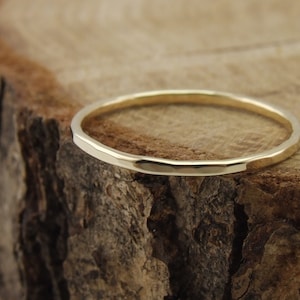 Solid 10K Yellow Gold Hammered Thin Band, Genuine 10K Gold Hammered Ring, 1.2mm Solid Yellow Gold Hammered Band