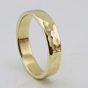 4mm*1.25mm Solid 14K Yellow Gold  Hammered  Shiny Wedding Band, 1.25mm Thick Hammered Gold Band Solid Gold Wedding Band,Yellow Gold Band