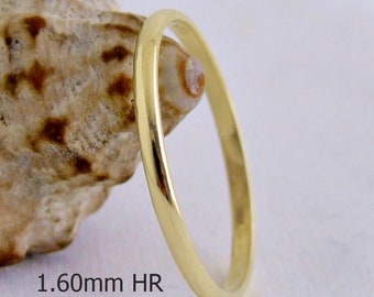 1.6mm,Solid 14K Yellow Gold  Half Round Wedding Band, 1.1mm Thick Half Rounded Solid Gold Wedding Bands,Yellow Gold Band