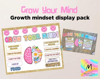 Paquete de exhibición imprimible de pasteles arcoíris para cultivar la mente y la mentalidad de crecimiento - Decoración del aula