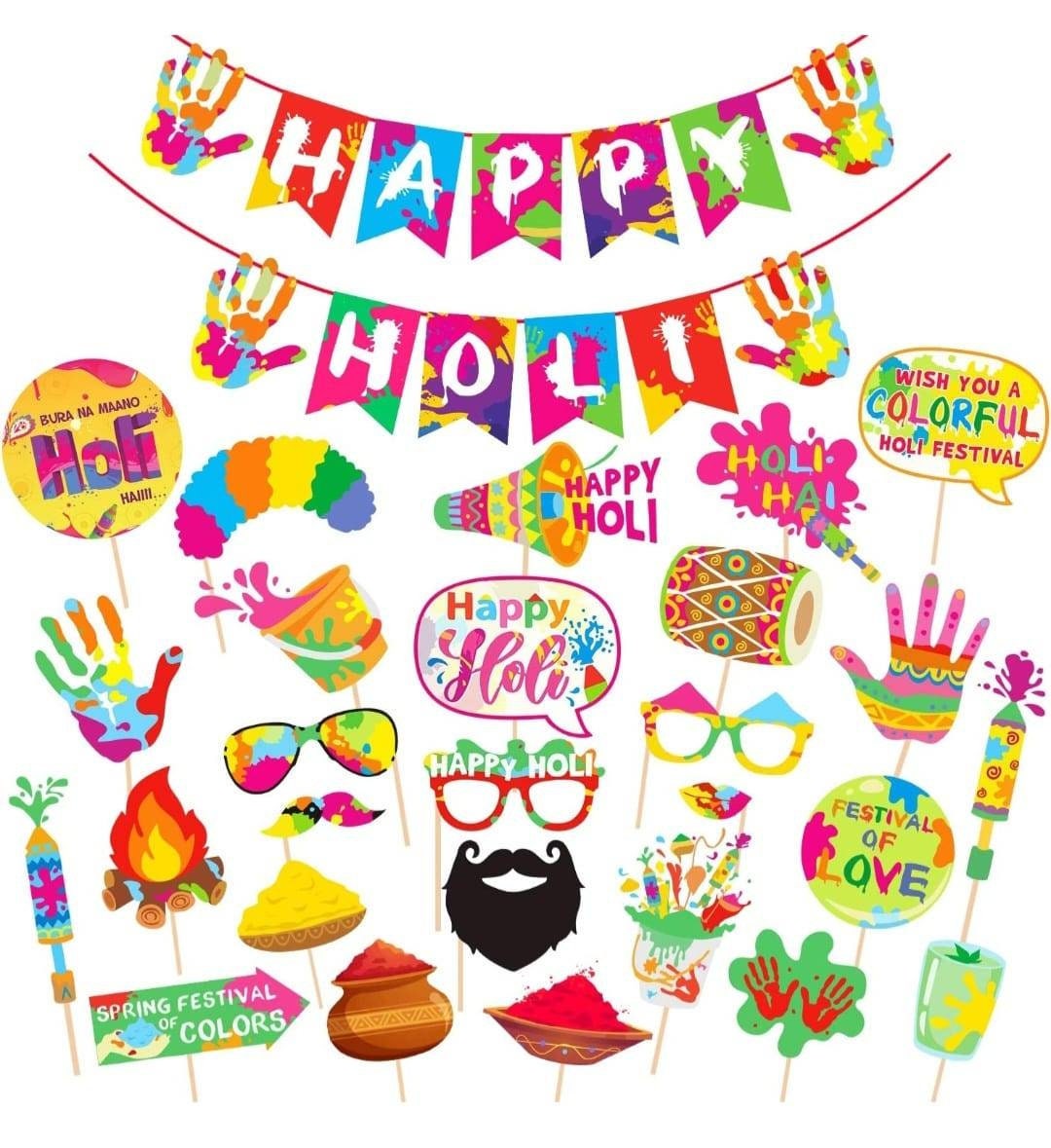 Happy Holi Decoration Combo Photo Booth Props1 Set Holi Etsy