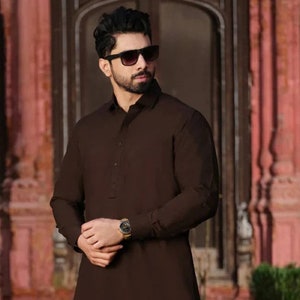 Men&#39;s Kurta With Shalwar Suit Handmade Top With Pants Set, Party Wear Kurta,kameez Salwar Set,Solid Color Black Plus size Available