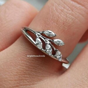 0.75ct Marquise Moissanite Leaf Statement Ring for Women, Nature Inspired Engagement Ring, Unique Gold Branch Ring, Botanical Jewelry Gift