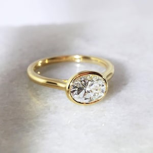 1.75 CT East-West Oval Cut Moissanite Classic Bezel Set Ring, Unique Handmade Gift, Minimalist Modern Bridal Ring, Dainty Gold Promise Ring
