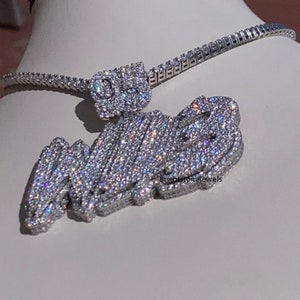 Colgante de moissanita con letra WL3 personalizada en plata 925, 6,35 cm de ancho y 5 cm de alto, aprobado por un probador de diamantes, joyería de rapero, dije de moissanita para hombre.