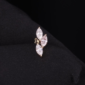 Lab Diamond Cluster Stud Earrings | 3 Stone Leaf Design | 14K Gold and Moissanite Diamond Earrings | Gift for her