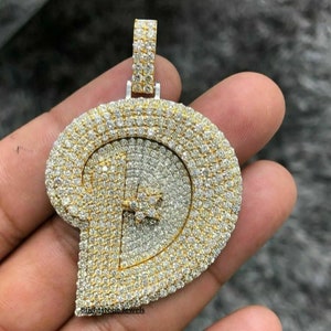 Colgante de moissanita con letra D personalizado/Colgante de diamante de moissanita de 19 ct para hombre/Amuleto personalizado/Colgante de hip hop/Comprobador de diamantes aprobado/Diseño 3D