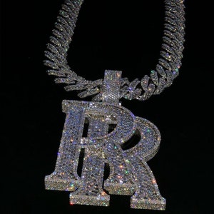 VVS Moissanite RR Letter Pendant | Iced Out Any Letters In 925 Silver & 14k Gold Finish | Pass Tester | Hip Hop Pendant | Birthday Gifts