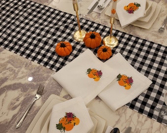 Cute Pumpkin Napkins, Set Of Table Napkins, Elegant Reusable Napkins, Soft White Pumpkins, Table Decoration, Easy Washable Napkins