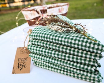 Green Gingham Patterned Serving Napkin, Soft Linen Napkins, Table Decor For Special Days, Cocktail Napkins, Linen Dinner Napkin