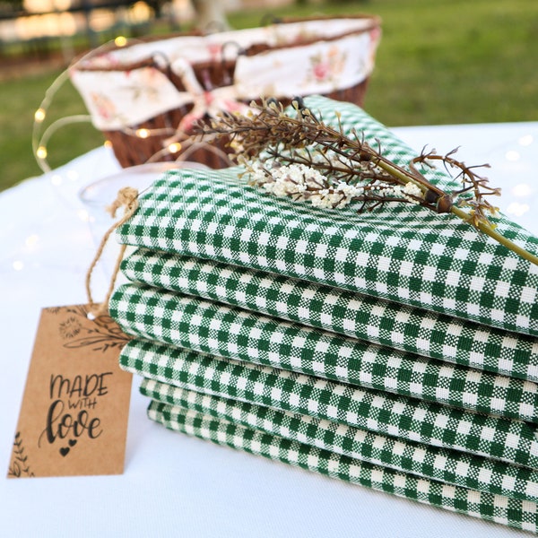 Green Gingham Patterned Serving Napkin, Soft Linen Napkins, Table Decor For Special Days, Cocktail Napkins, Linen Dinner Napkin