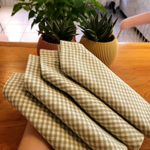 Washable Napkins, Gingham Green Soft Linen Napkins, Table Napkins For Special Days, Cocktail Napkins, Linen Dinner Napkin