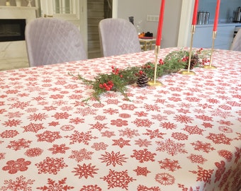 Snowflake Christmas Tablecloth, Woven Holiday Dinner Table Decor