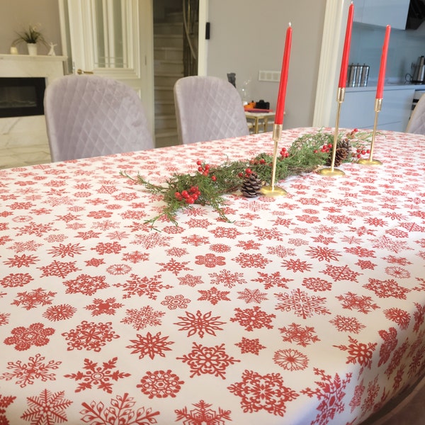 Cute Christmas Tablecloth, Snowflake Tablecloth With Christmas Theme, Winter Tablecloth, Rectangle Holiday Tablecloth