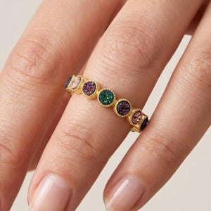Fashion & Trend-Focused: Rainbow Druzy Stacking Band – Colourful Textured Stone Ring