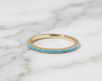 Dainty Turquoise Eternity Ring, 14K Gold Stacking Band, Everyday Jewelry