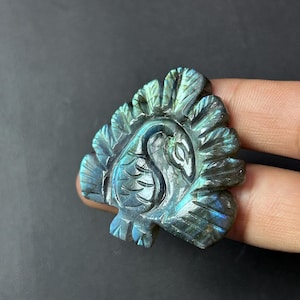 Natural Labradorite Carved Peacock Size 36x36x7 MM Handcrafted Crystal Animal Figurine Iridescent Peacock for Healing & Spiritual Gifts