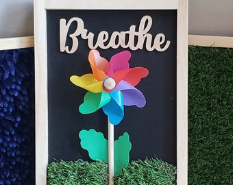 Mini Sensory Board - "Breathe" Pinwheels perfect for Montesorri, Autism, Sensory Processing Disorder, ADHD dementia, alzheimer's