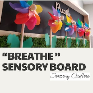 XL BREATHE Sensory Board for Wall / Activity Board &quot;BREATHE&quot; - Pinwheel flowers in grass.